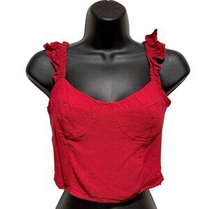 We're All Pretty Girls Sz Medium Coquette Red Cropped Ruffled Sleeveless Top